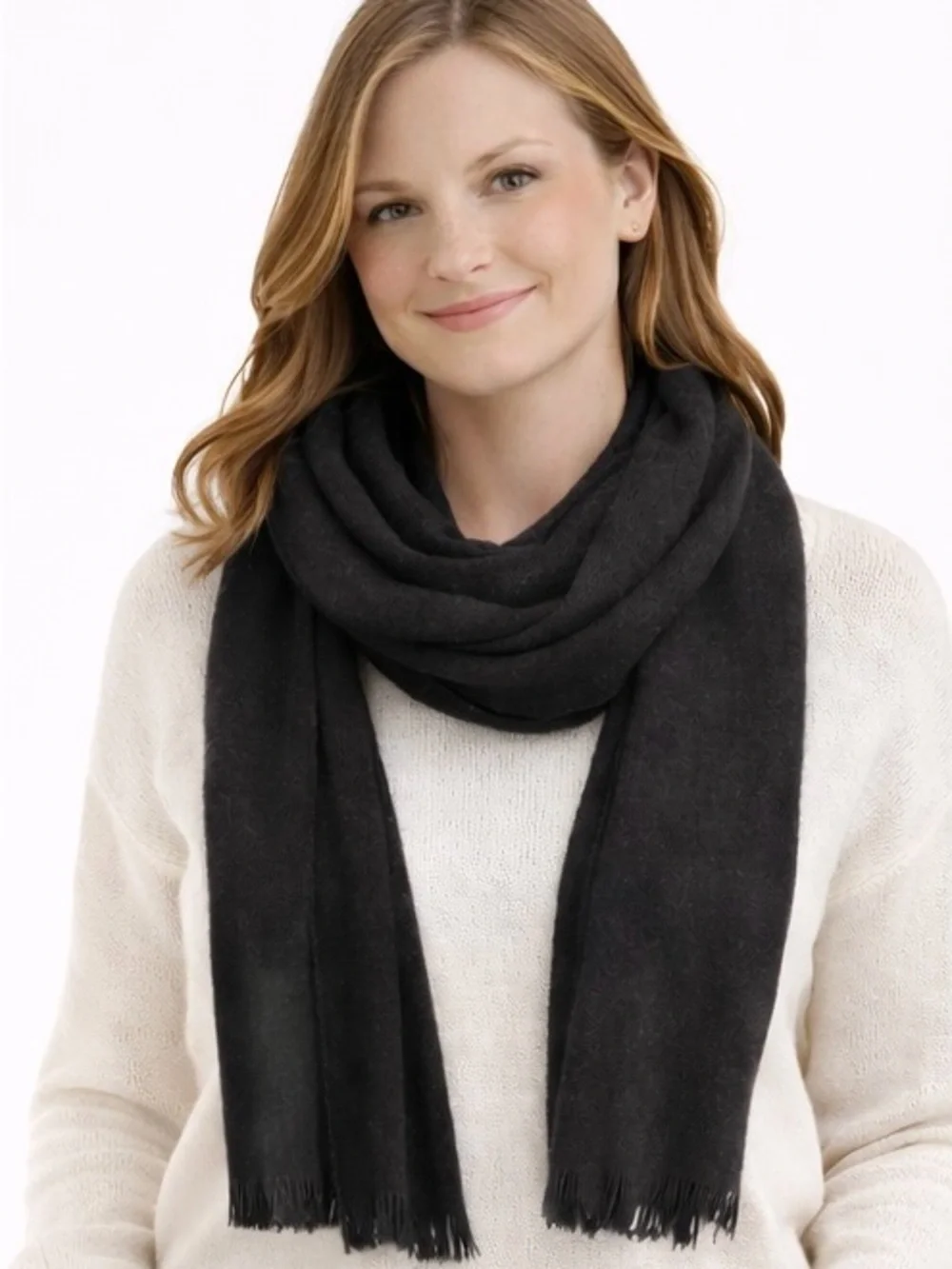 Calvin Klein Black Scarf with Fringed Edges